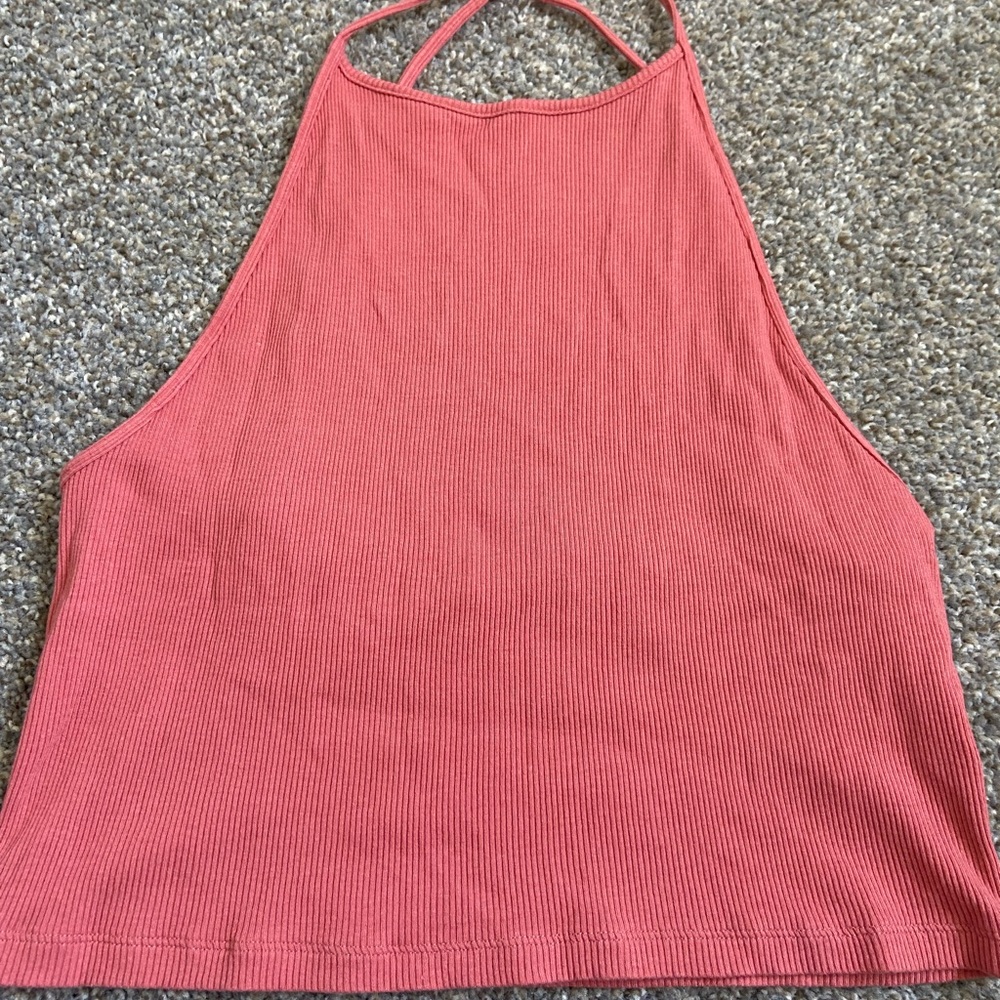 American Eagle Outfitters Ribbed Halter Crop Top - Coral